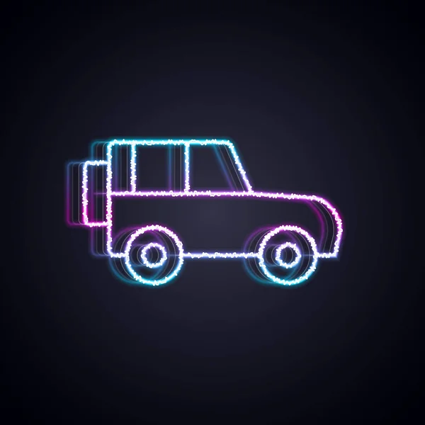 Leuchtende Leuchtschrift Road Car Ikone Isoliert Auf Schwarzem Hintergrund Vektor — Stockvektor