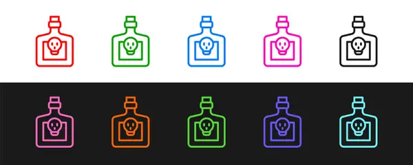 Set Line Flasche Mit Trank Symbol Isoliert Auf Schwarzem Und — Stockvektor