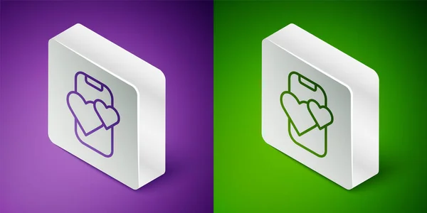 Isometric Line Dating App Online Mobile Concept Icon Isolated Purple — Stockový vektor