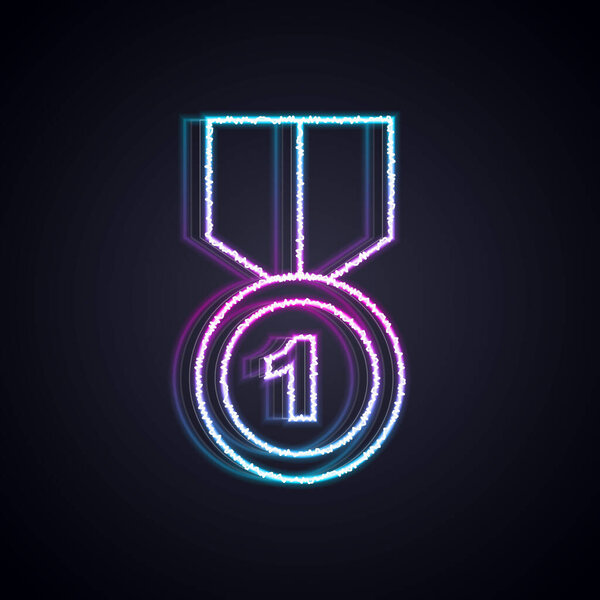 Glowing neon line Gold medal icon isolated on black background. Winner symbol.  Vector