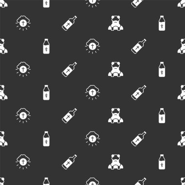 Rahip, kutsal su şişesi, dinsel haç dairesel ve kusursuz desen. Vektör