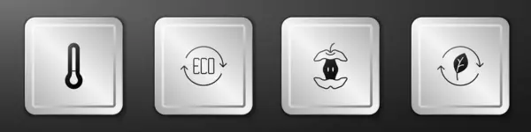 Set Termómetro Hoja Eco Símbolo Núcleo Apple Reciclaje Con Icono — Archivo Imágenes Vectoriales