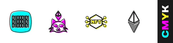 设置二进制代码 Nft数字加密艺术和Ethereum Eth图标 — 图库矢量图片