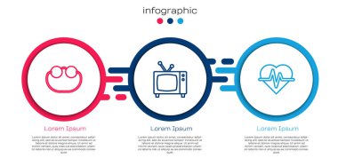 Gözlük, Retro TV ve Kalp atış hızını ayarla. Ticari bilgi şablonu. Vektör