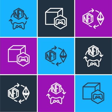 NFT dijital şifreleme sanatı, Ethereum değişimi ve simgesi satırını ayarla. Vektör