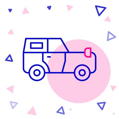 Line Off Road Car simgesi beyaz arkaplanda izole edildi. Cip işareti. Renkli taslak konsepti. Vektör.