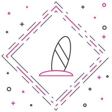 Çizgi Sörf tahtası simgesi beyaz arkaplanda izole edildi. Sörf tahtası. Olağanüstü bir spor. Spor malzemeleri. Renkli taslak konsepti. Vektör