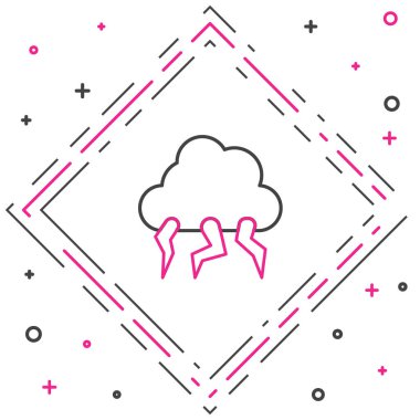 Hat Storm simgesi beyaz arkaplanda izole edildi. Bulut ve şimşek işareti. Fırtınanın hava durumu ikonu. Renkli taslak konsepti. Vektör