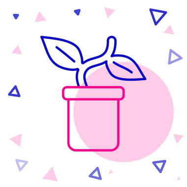 Çömlek simgesindeki Çizgi Tesisi beyaz arkaplanda izole edildi. Tencerede yetişen bir bitki. Saksı bitkisi işareti. Renkli taslak konsepti. Vektör