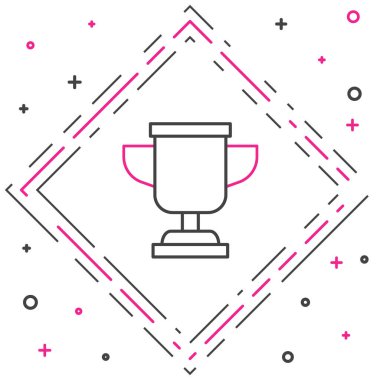 Beyaz arkaplanda çizgi ödülü ikonu izole edildi. Galibiyet ödülü sembolü. Şampiyonluk ya da yarışma kupası. Spor başarısı işareti. Renkli taslak konsepti. Vektör