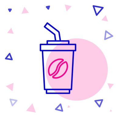 Çizgili kahve fincanı beyaz arka planda izole edilmiş bir ikon haline gelecek. Renkli taslak konsepti. Vektör