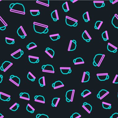 Çizgi çay ikonu siyah arka planda izole edilmiş pürüzsüz desen. Vektör