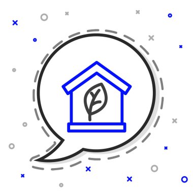 Çevre dostu ev simgesi beyaz arka planda izole edildi. Yapraklı eko ev. Renkli taslak konsepti. Vektör