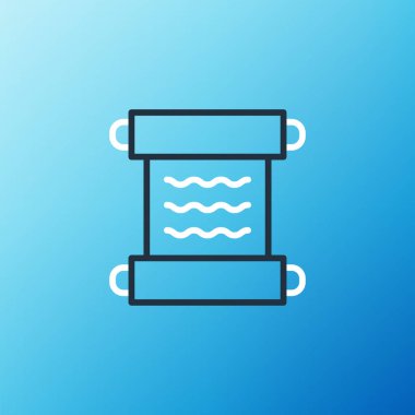 Antik papirüs kaydırma simgesi mavi arkaplanda izole edildi. Parşömen kağıdı. Eski Mısır sembolü. Renkli taslak konsepti. Vektör