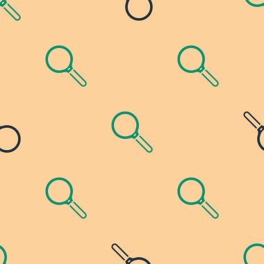 Yeşil ve siyah büyüteç ikonu bej arka planda izole edilmiş pürüzsüz desen. Arama, odaklanma, yakınlaştırma, iş sembolü. Vektör