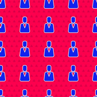 Mavi Çalışan simgesi kırmızı arkaplanda izole edilmiş. Kafa avcılığı. İş hedefi ya da İş Bulma. İş için insan kaynakları ve adam toplama. Vektör