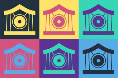 Pop art Gong müzik perküsyon enstrümanı dairesel metal disk ikonu renk arkaplan izole. Vektör