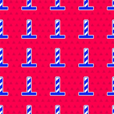 Mavi Kedi, kırmızı arka planda izole edilmiş oyuncak ikonu olan bir tırmalama direği. Vektör