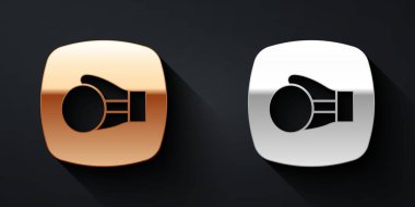 Siyah arka planda altın ve gümüş boks eldiveni ikonu var. Uzun gölge tarzı. Vektör