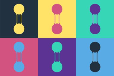 Pop Art Dumbbell simgesi renk arkaplanında izole edilmiş. Kas kaldırma, fitness halteri, spor malzemeleri. Vektör