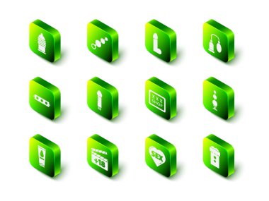 Set Anal beads, Dildo vibrator, Penis pump, Vagina masturbator, Sex shop, Heart with text and Movie clapper 18 plus content icon. Vector