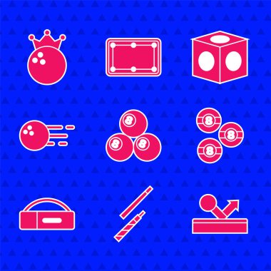 Bilardo topu, bilardo, bovling, tebeşir ve ikon. Vektör