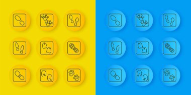 İnsan ayak izi ayakkabıları, deve pençesi, pençe ve kurbağa ikonu. Vektör