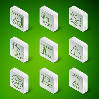 Altın külçeleri, sertifikalı, güvenli altın, erimiş altın dökülüyor, para değişimi ve maden ikonu. Vektör