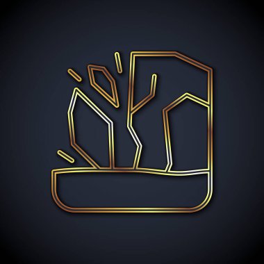 Altın çizgili buzul eritme simgesi siyah zemin üzerinde izole edildi. Vektör.