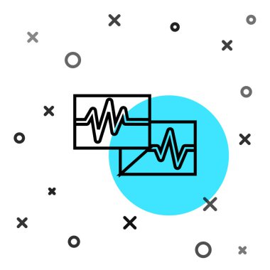 Beyaz zemin üzerinde kardiyogram simgesi olan siyah çizgi bilgisayar monitörü. Simge denetleniyor. Kalp atışı elle çizilmiş EKG monitörü. Rastgele dinamik şekiller. Vektör.