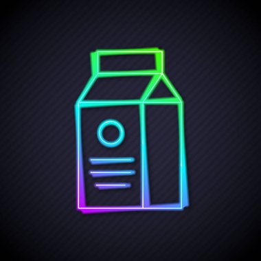 Siyah arkaplanda izole edilmiş süt ikonu için parlak neon çizgi kağıdı paketi. Süt paketi işareti. Vektör