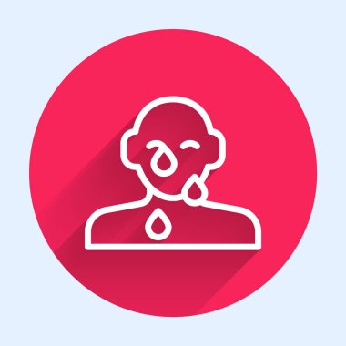 Beyaz çizgi ağlayan göz yaşları ikonu uzun gölge arkaplanı ile izole edilmiş. Kırmızı daire düğmesi. Vektör