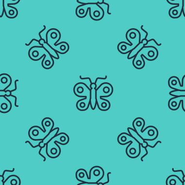 Siyah çizgi Kelebek ikonu yeşil arka planda kusursuz desen izole etti. Vektör