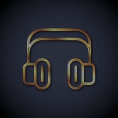 Altın çizgili kulaklık simgesi siyah arkaplanda izole edilmiş. Müşteri hizmetleri, yardım hattı, çağrı merkezi, faq, bakım. Vektör