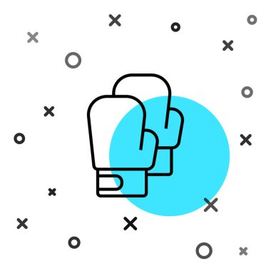 Siyah çizgi boks eldiveni simgesi beyaz arkaplanda izole edildi. Rastgele dinamik şekiller. Vektör