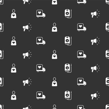 Kan bağışı, Megafon, Gönüllü ve Teslimatçı kamyoneti ayarlayın. Vektör