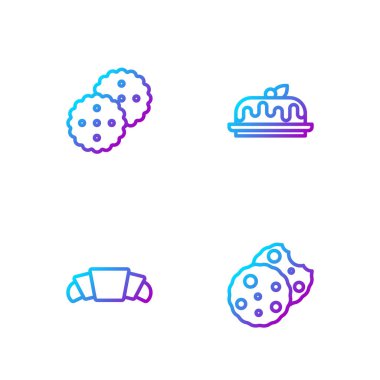 Sıra Cookie ya da bisküvi, kruvasan ve kek 'te. Renk simgeleri. Vektör