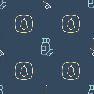 Koltuk değnekleri ya da koltuk değnekleri, acil telefon çağrısı, ilaç şişesi ve kusursuz desenli haplar ayarlayın. Vektör