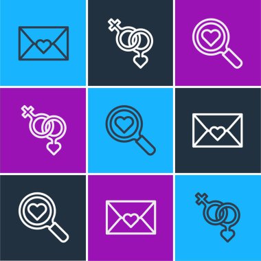 Zarfı Sevgililer Günü Kalbi, Arama ve Sevgi ve Cinsiyet ikonu ile belirle. Vektör