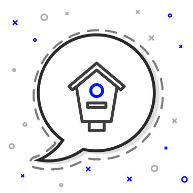 Çizgi Kuş evi simgesi beyaz arkaplanda izole edildi. Yuva kutusu kuş evi, kuşlar için ev yapımı bina. Renkli taslak konsepti. Vektör