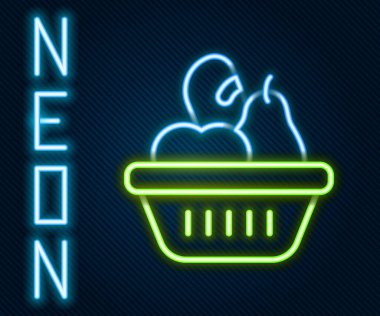 Glowing neon line Donation food box icon isolated on black background. Colorful outline concept. Vector