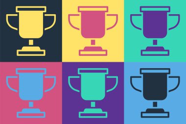 Pop Sanat Ödülü ikonu renk arkaplanına izole edilmiş. Galibiyet ödülü sembolü. Şampiyonluk ya da yarışma kupası. Spor başarısı işareti. Vektör.