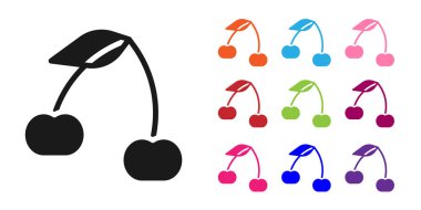 Siyah Kiraz simgesi beyaz arkaplanda izole edildi. Yaprak sembollü meyve. Simgeleri renklendirin. Vektör