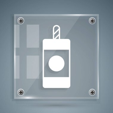 White Firework icon isolated on grey background. Concept of fun party. Explosive pyrotechnic symbol. Lighting firecrackers. Square glass panels. Vector