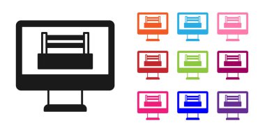 Beyaz zemin üzerinde izole edilmiş siyah boks ring gösterisi televizyon ekranı monitör ikonu. Simgeleri renklendirin. Vektör