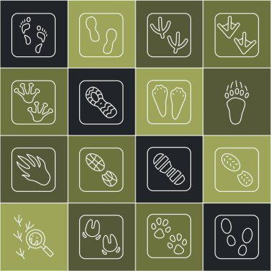 İnsan ayak izleri, Ayı pençesi, Güvercin, Kurbağa, Tavşan ve Tavşan ikonu. Vektör