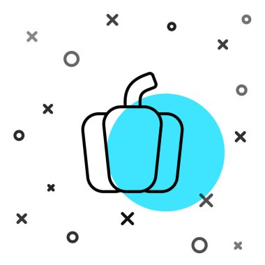 Kara çizgi Bell biberi ya da tatlı kapsicum ikonu izole edilmiş Kara çizgi arkaplanı. Rastgele dinamik şekiller. Vektör.