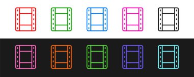 Satır Oynatma Video simgesini siyah ve beyaz arkaplanda izole et. Film şeridi tabelası. Vektör.