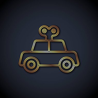 Altın çizgili oyuncak araba simgesi siyah arka planda izole edildi. Vektör