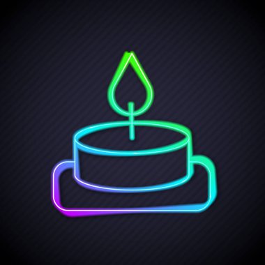 Parlayan neon hattı Aroma mum simgesi siyah arkaplanda izole edildi. Vektör